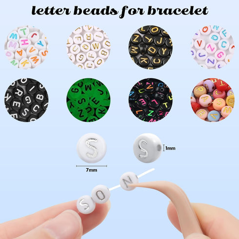 Song Xi 1200pcs Silver Letter Beads Bracelets White Round Acrylic Alphabet Beads 4x7mm White and Silver Letter Beads for Jewelry Making Crafts Chr...