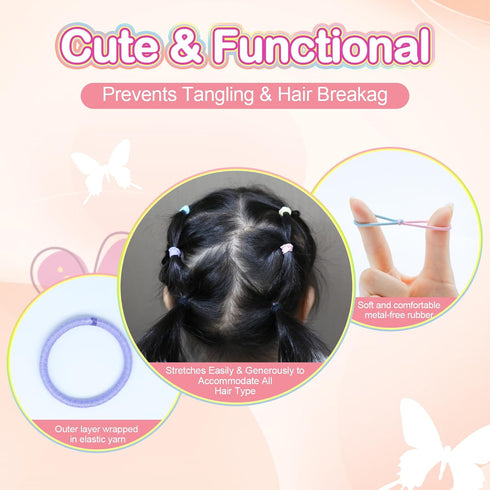 200 pcs hair ties, non-damaging hair elastics with elastic hair ties, girls, and womens hair ties, ponytail tails hair ties, non-metallic bulk hai...