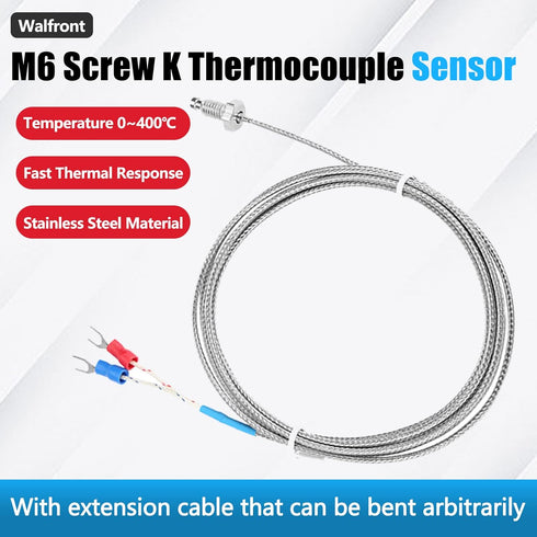 Thermocouple K Type M6 Screw Fine Thread Type K Thermocouple Temperature Sensor Wire 0-400? 1M/2M/3M/4M/5M(3m)...