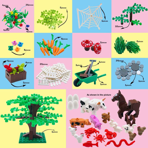 Farm Animals Building Blocks Toys Garden Park Trees and Flowers Classic Botanical Accessories Bricks for Boys Girls Kids Age 6+ Gifts?Include 1 Pc...