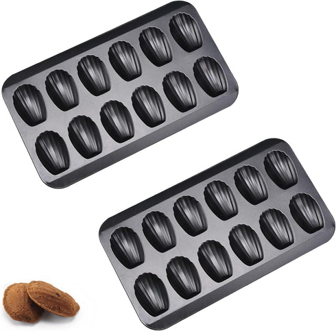 2 Pack Madeleine Pan, Spherical Scallop Madeline Bakeware 12-Cavity Heavy Duty Nonstick Madeleine Trays for Oven Baking...