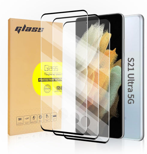 3 Pack Curved Tempered Glass Screen Protector Applicable for Samsung Galaxy S21 Ultra 5G 6.8inch, Support Fingerprint ID Friendly Tempered Glass S...