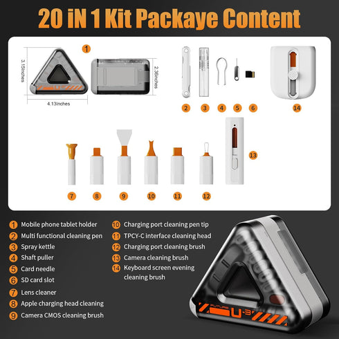 20-in-1Multi-purpose Cleaning Kit for Headphones,Mobile Fhones,Tablets,Charging Ports,Camera Lens Repair Cleaning Tool Kit,Headphones,Laptops,Mech...