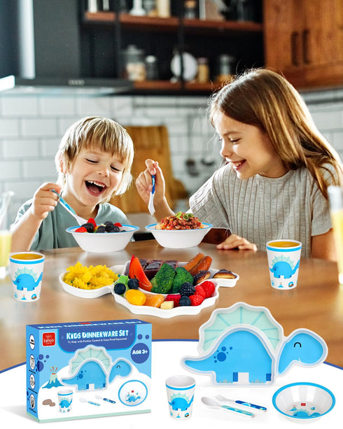 Lehoo Castle Toddler Plates and Bowls Set, Kids Dinnerware Set Includes Plate, Bowls, Toddler Utensils, Cup, Toddler Forks and Spoons, BPA Free, D...