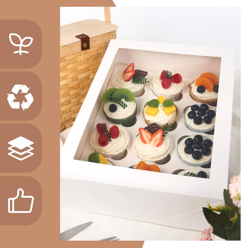 VGOODALL 2PCS White Cupcake Container, 12 Count with Window Boxes Holding 24 Pastry Box for Birthday Holiday Party Bakery Supplies...