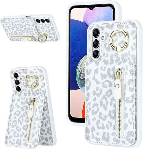 Samsung Galaxy A14 5G Case with Card Holder for Women, Samsung Galaxy A14 5G Phone Case Wallet with Credit Card with Ring Kickstand Zipper Shockpr...