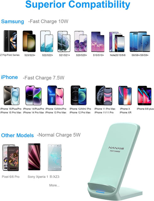 NANAMI Upgraded Fast Wireless Charger,Qi-Certified Wireless Charging Stand for Samsung Galaxy S24/S23/S22/S21/S20/S10/S9/Note 20 Ultra/10/9 & Qi P...