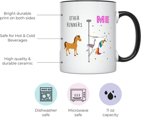 YouNique Designs Running Coffee Mug, 11 Ounces, Unicorn Mug, Runner Gifts for Women, Half Marathon Runners Gifts (Black Handle)...