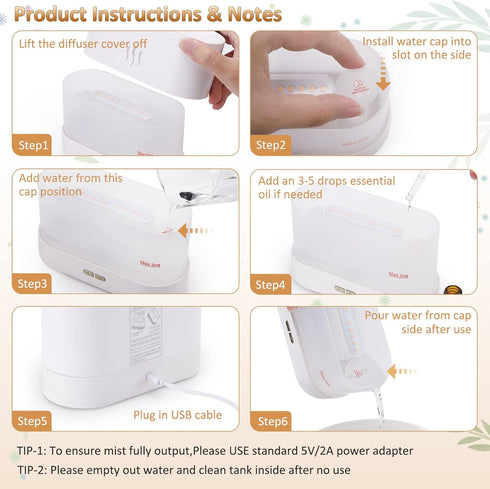 Flame Diffuser Humidifier-Auto off 180ml Essential Oil Diffuser-2 Modes Brightness Aroma Humidifier with Fire Flame Effect for Home,Office,Spa,Gym...