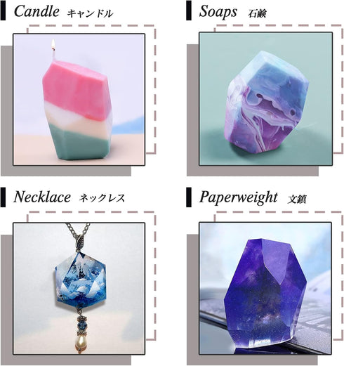 Large Multi-Faceted Gem Stone Resin Epoxy Mold for Jewelry Soap, Ice Making, Gemstone Isomalt Baking, Cabochon Candle Craft Projects 6-Pack...