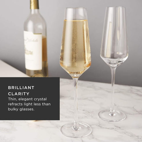 Viski Raye Angled Crystal Champagne Flutes Set of 2 - Premium Crystal Clear Glass, Modern Stemmed, Champagne Glass Gift Set - 8oz...