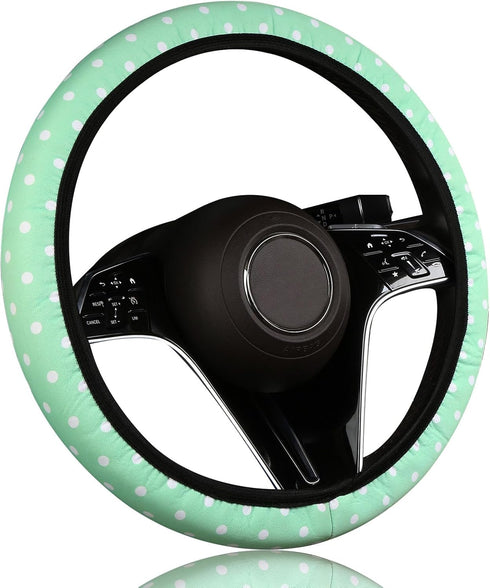 Cxtiy Cute Steering Wheel Cover - Girly Playful Polka Dots Design Thin & Lightweight Green Car Accessories for Women Fits 14-16 Inch...