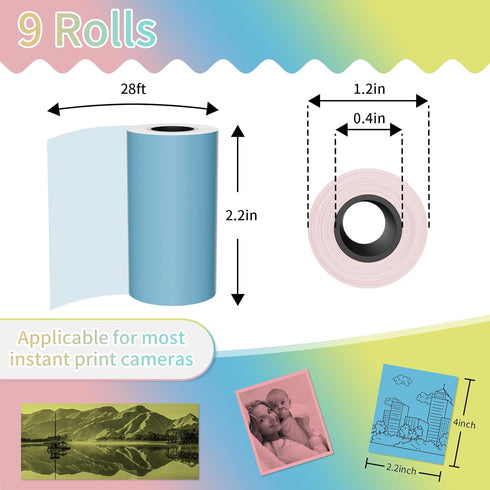 MFLABEL Kids Instant Camera Refill Print Paper, 9 Rolls Color Mini Thermal Printer Paper 2.2 x 1.1 Inch Kids HD Photo Thermal Paper & Camera Paper...