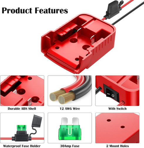 2 Packs Power Wheels Adapter for Milwaukee M18 Battery Adapter 18V Power Wheels Battery Conversion Kit with Switch, Fuse & Wire Terminals, 12AWG W...