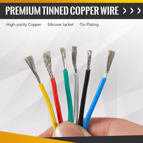 Solid Tinned Copper Wire, 10Ft Each 6 Different Colored 18 Gauge Wire, Flexible Silicone Rubber Insulated Electrical Wire, Widely Range for High&L...