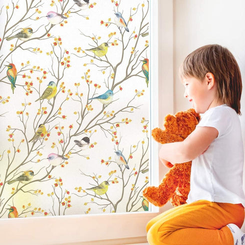DKTIE Window Privacy Cling Film with Installation Tools, Stained Glass Opaque Non-Adhesive Frosted Bird Coverings Removable for Bathroom Shower Do...