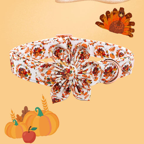 Dog Collar with Flower - Thanksgiving Turkey Flower Dog Collar Gift Puppy Soft Collar Pet Flower Adjustable Dog Collar for Large Dogs...