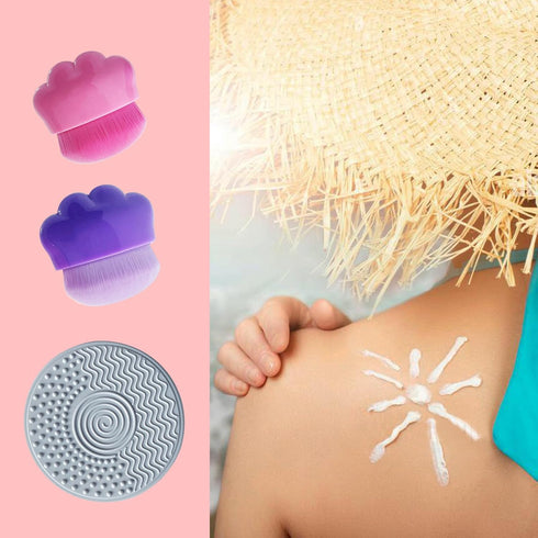 2Pcs Sunscreen Applicator for Kids, Sunblock Brush with Protective Case Sun Lotion Applicator SunCream Brush with Cleaning Pad for Suncream Liquid...