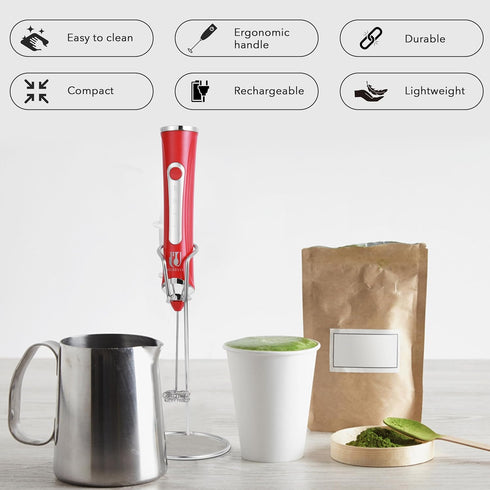Rechargeable Handheld Milk Frother - Electric Foam Maker - Portable Coffee Frother Wand with 2 Heads - Stainless Steel Electric Whisk for Coffee, ...