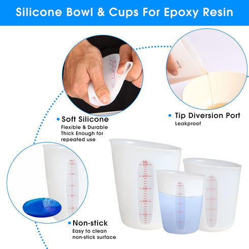 ZUYEE Silicone Measuring Cups (2 Cup + 1 Cup) Flexible Measure Melting Cups for Epoxy Resin Butter, Chocolate Squeeze Pour Baking Cup Dishwasher S...