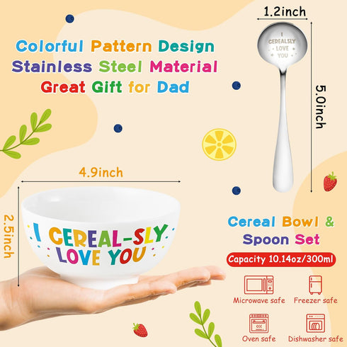 R HORSE Cereal Bowl and Spoon Set Colorful Funny Cereal Bowl with Engraved Spoon Gift Set for Salad Soup Ice Cream, Oatmeal Breakfast Bowl Cereal ...