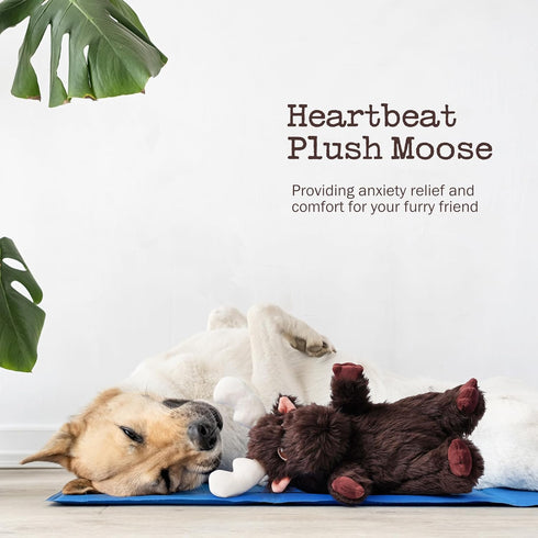 Moose Heart Beat Dog Toy for Puppy - Soft Plush Stuffed Animal Dog Pal with Heartbeat for Puppy Small Medium Large Breed, Ideal for Comfort & Anxi...