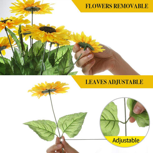 DerBlue 15.74'' Artificial Sunflowers Bouquet with 14 Heads(Two Different Diameter of Flowers) and 40 Leaves Fake Silk Sunflowers Bouquet for Home...