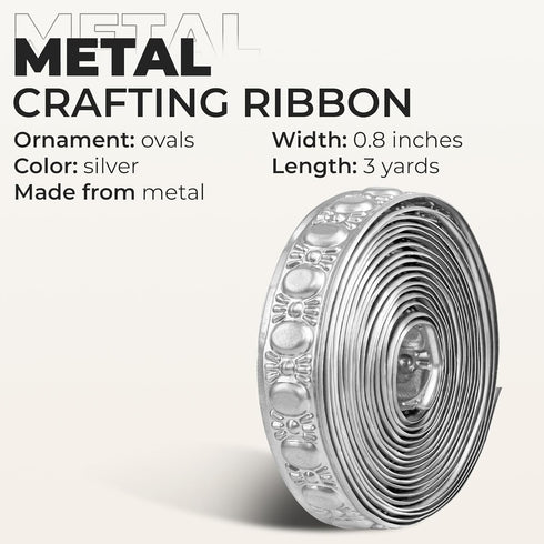 CraftyCrocodile Metal Ribbon for Decor Craft - Decorative Silver Trim for Crafting - 0.8", 3 Yards Long...