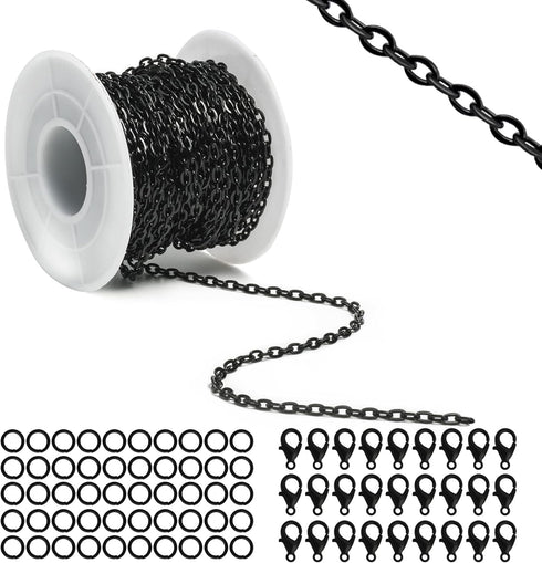 Lemonkey 33 Feet Metal Black Necklace Chains Cable O-Shaped Links Chains Bulk for Jewelry Making DIY Craft Kit with Lobster Clasps Jump Rings...