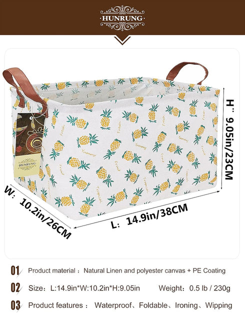 HUNRUNG Rectangle Storage Basket Cute Canvas Organizer Bin for Pet/Children Toys, Books, Clothes Perfect for Rooms/Playroom(Rectangle Pineapple)...