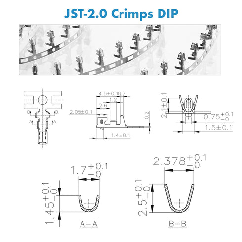 JST PH 2.0 mm Pitch 2-Pin/3-Pin/4-Pin JST Wiring Connecting IC Male Plugs, Female Sockets Housing and T-Shaped Crimp Terminal Kit. 150 Sets/750 Pi...