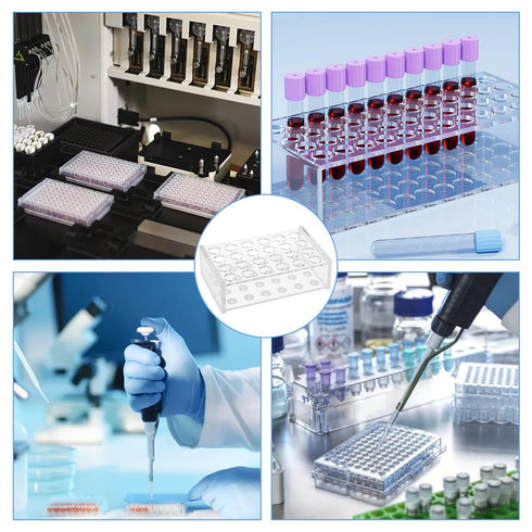 OLYCRAFT 24 Sockets Acrylic Clear Test Tube Rack Transparent Acrylic Test Holder Rack Centrifuge Tube Holder Labortory Display Stands for 5ml Test...