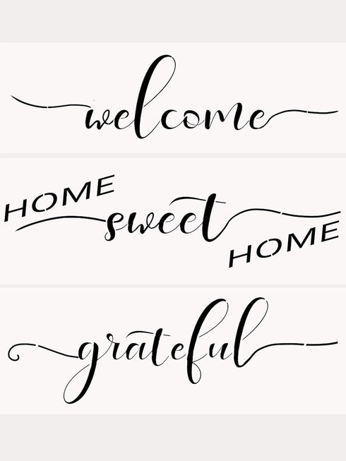 Reusable Stencil Set – Home Sweet Home, Welcome, Grateful Stencils - Word Stencils for Painting on Wood– Laser Cut Painting Stencil - for Home Déc...
