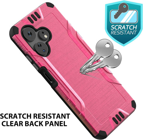 TJS Compatible for Boost Mobile Celero 5G + Plus 2024 (3rd Version) Case, Tempered Glass Screen Protector, Hybrid Shockproof Metallic Brush Finish...