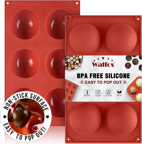 Large 6-Cavity Semi Sphere Silicone Mold, Half Sphere Silicone Baking Molds for Making Chocolate, Cake, Jelly, Dome Mousse (2 Packs)...