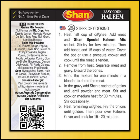 Shan Easy Cook Haleem Recipe Mix 10.5 oz (300g) - Spice Powder for Traditional Meat, Lentil and Wheat Curry - Suitable for Vegetarians - Airtight ...
