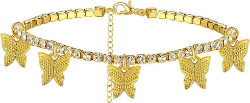 choice of all Butterfly Anklet Bracelet Boho Beach Charms Tennis Anklets Adjustable Summer Foot Chain Jewelry for Womens (Gold butterfly anklet)...