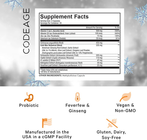 Codeage Clearhead Echinacea+ Supplement - Echinacea, Schisandra, Feverfew, Coptis, American Ginseng, Astragalus, Garlic, Probiotics, Vitamins C & ...