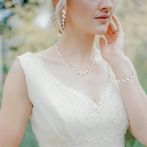 EVER FAITH Simulated Pearl Crystal Bridal Necklace Earrings Bracelet Set Clear...