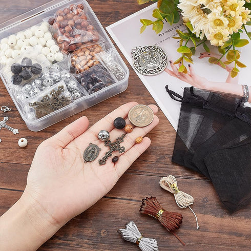 PH PandaHall 359pcs Rosary Jewelry Making Kit First Communion Necklace Set Prayer Making Supplies Cross Charms for Easter Eid Mubarak Ramadan Neck...