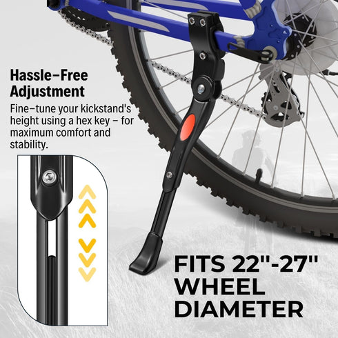 Flexzion Bike Kickstand Bicycle Road Mountain Cycling Rear Mount Side Stand Aluminum Adjustable Alloy Replacement Kickstand for Mountain Bike Fits...