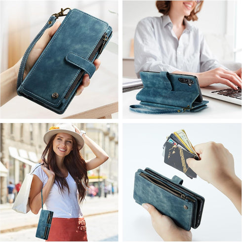 Samsung Galaxy A15 5G Wallet Case with Card Holder Kickstand Magnetic Zipper Pocket Lanyard Strap Wristlet,Leather Flip Case Wallet for Samsung Ga...
