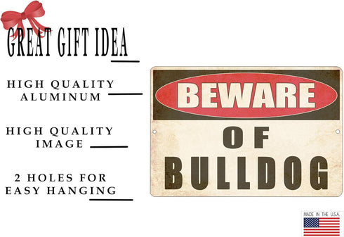 Rogue River Tactical Beware of Bulldog Dog Metal Tin Sign Yard Outdoor Warning Fence Sign Large 12x8"...