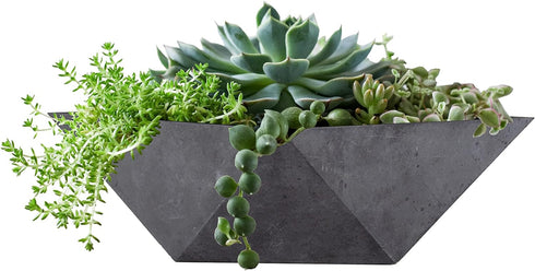 The HC Companies 8 Inch Deco Faceted Plastic Succulent Bowl - Decorative Indoor Planter with Drainage Hole, Faux Concrete...