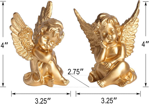 2 Pack Resin Cherubs Gold Angel Statue Figurine, Garden Sleeping Cherub Statue Sculpture Indoor Outdoor Home Decoration, Cute Adorable Angle Sculp...
