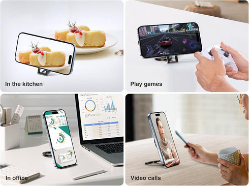 Dual Magnetic Foldable Phone Stand for Desk & Gym, for Magsafe Adjustable Travel Cell Phone Holder, All-Metal Portable Desktop Cellphone Stand Com...