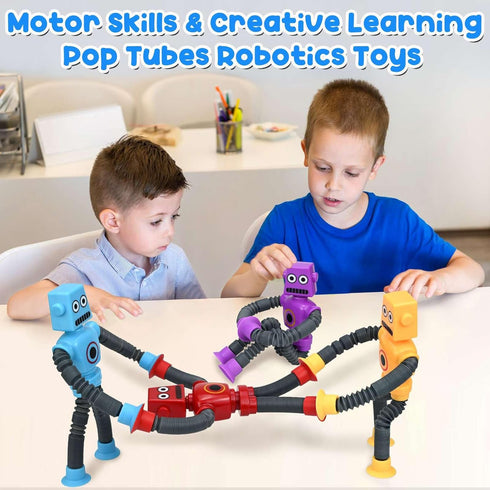 Pop Tubes Robot Fidget Toys (4 Pack), Telescopic Suction Cup Robotics Toy, Toddler Fine Motor Skills & Creative Learning, Autism Sensory Toys for ...