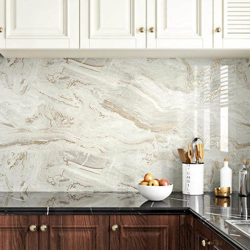 Grey/Gold Marble Contact Paper for Desk Top Marble Peel and Stick Wallpaper Modern Countertop Contact Paper Vinyl Waterproof Wallpaper for Kitchen...