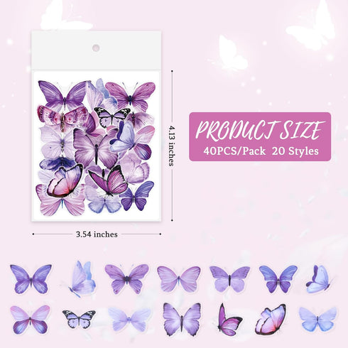 40PCS Purple Butterfly Stickers, Butterfly Stickers Waterproof for Scrapbook Journal Laptop Gift Water Bottle Cell Phone Cases for Adults Kids Aes...