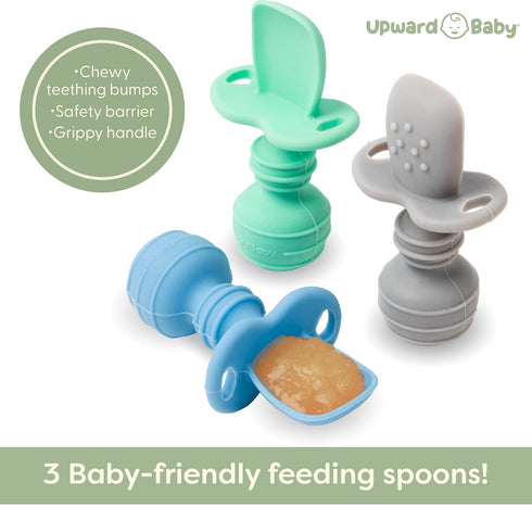 UpwardBaby Silicone Baby Spoons - Self Feeding for 6+ Months - Baby Led Weaning Supplies - BPA Free, Chewable Infant Toddler Utensils with Anti Ch...